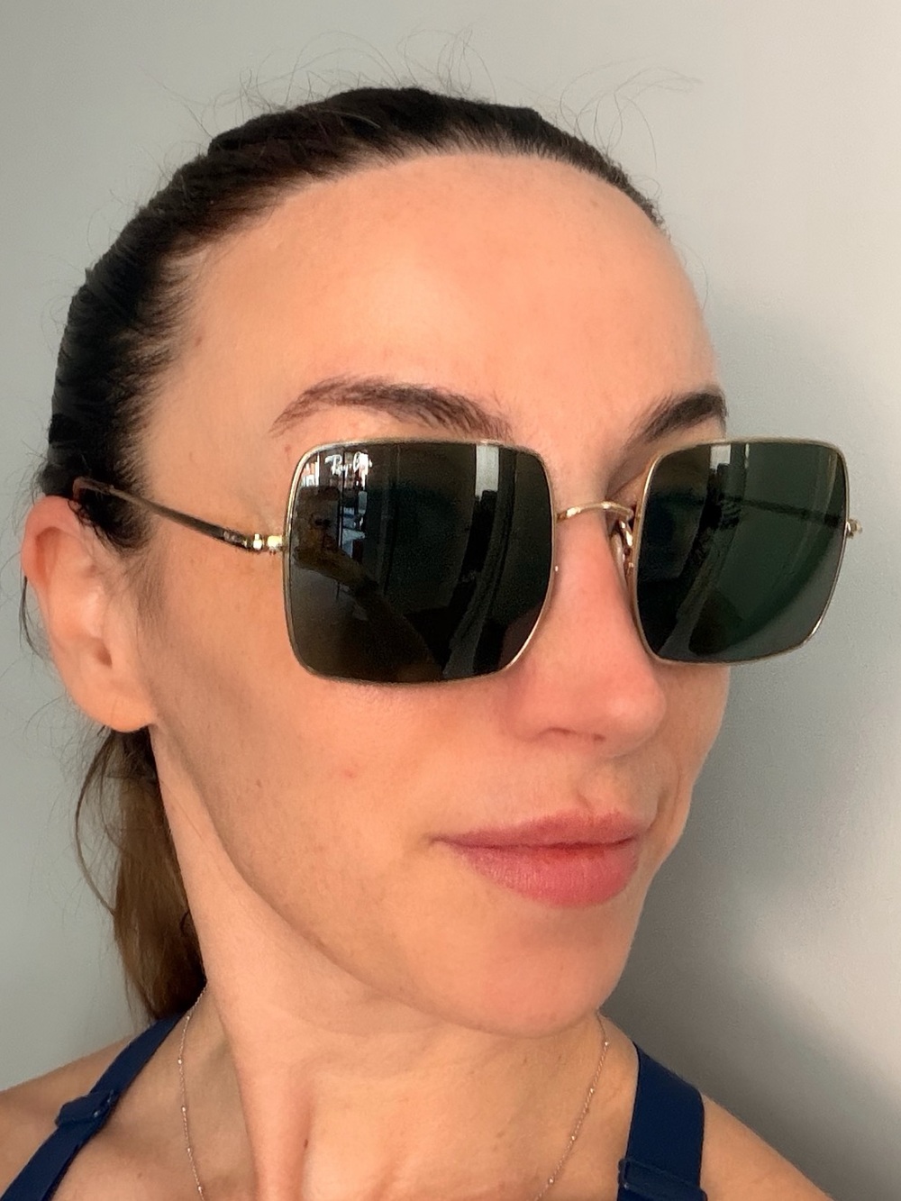 Ray-Ban Stylish Square Gold Frame Sunglasses with Dark Lenses